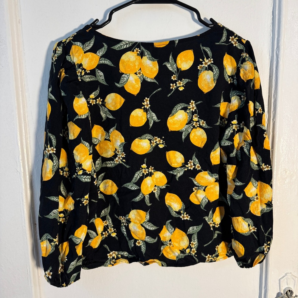Vtg Y2K H&M Divided Lemon Citrus Crop Top Whimsical Black Yellow Sz 4 maximalist - Picture 9 of 11